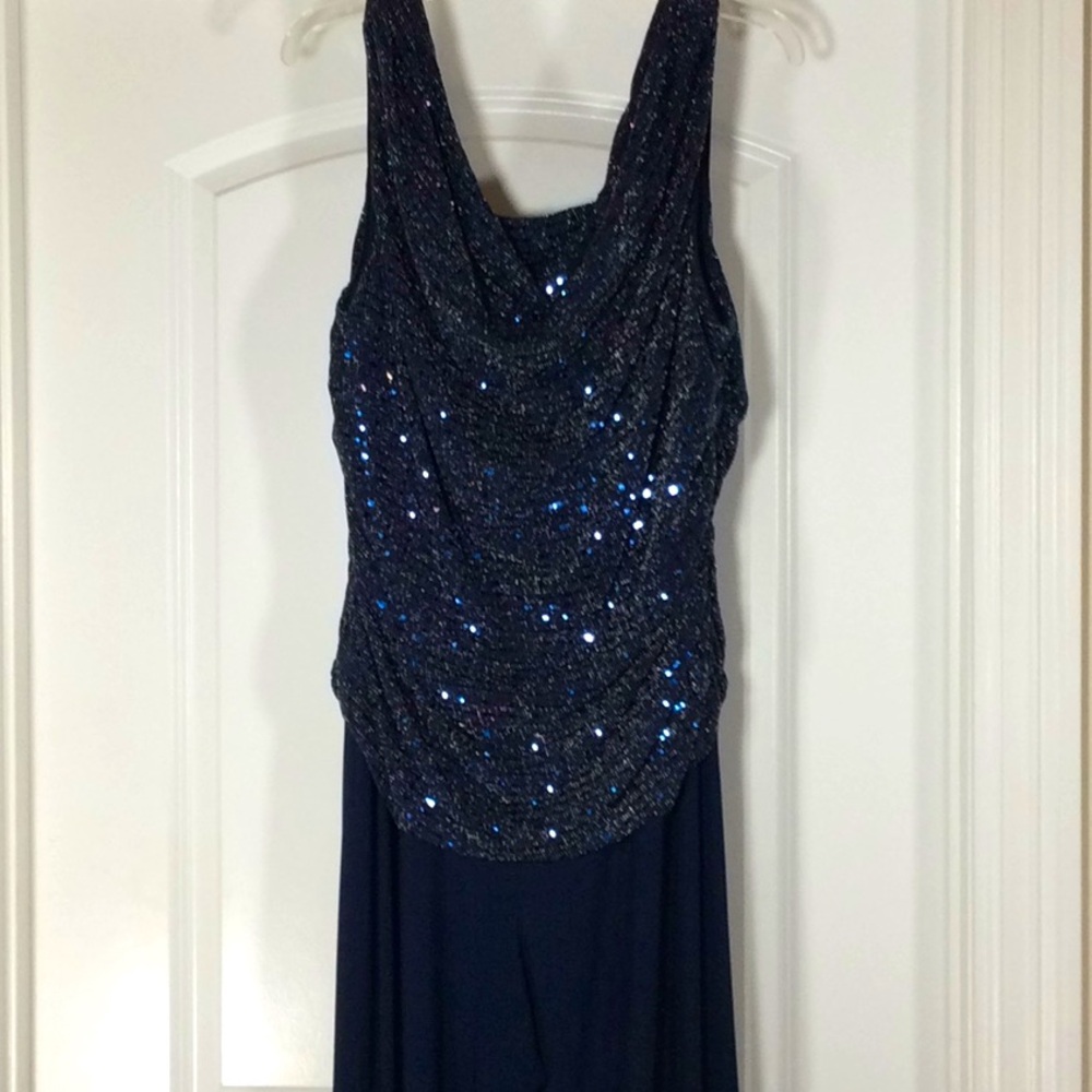 Navy Blue Sleeveless Sequin Top Jumpsuit